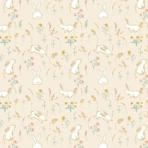 White bunny floral, Rabbit baby pattern by Monica Kane Design