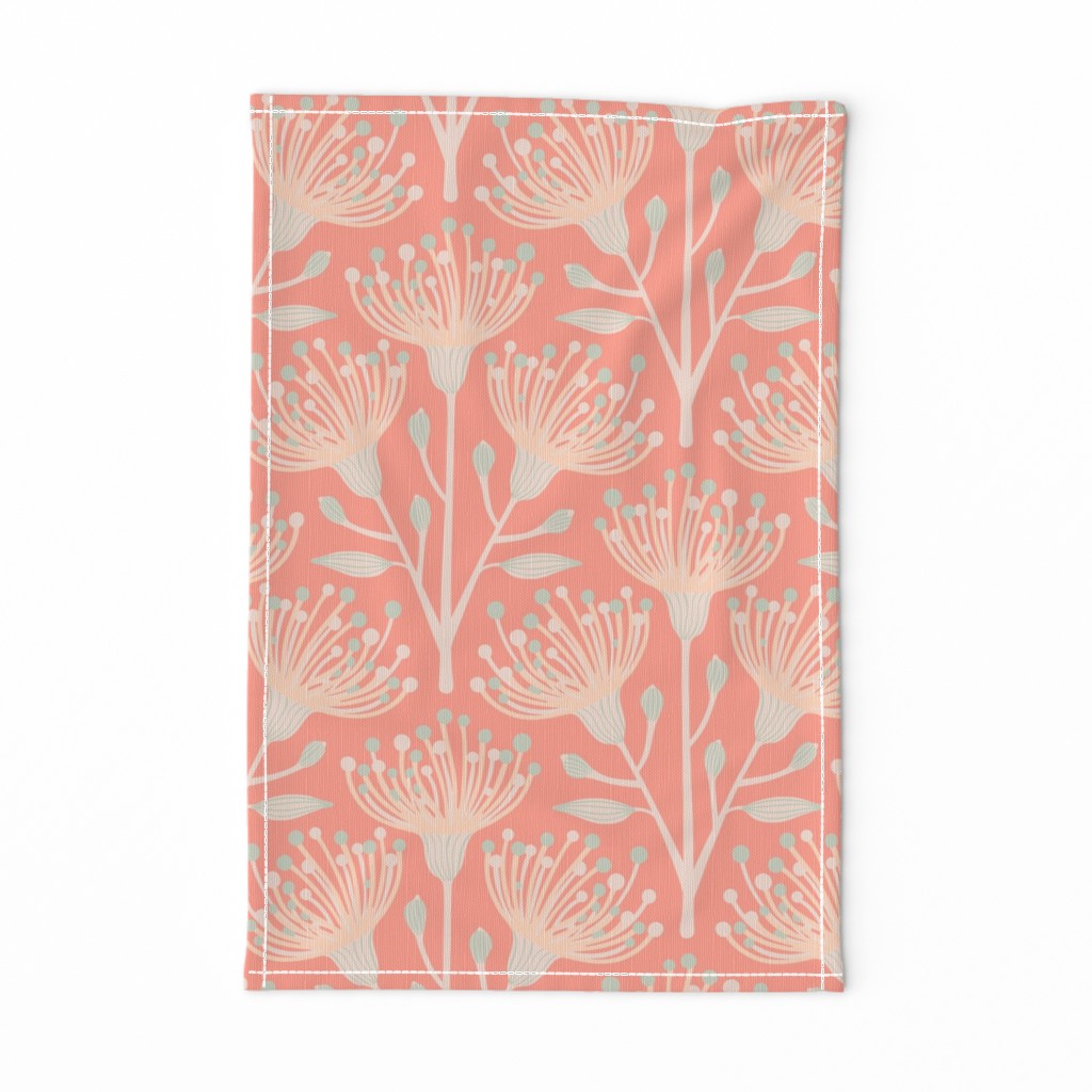 Australian Eucalyptus in Apricot Orange Sage Green Cream on Spring Cottage Vintage Blush - LARGE Scale - UnBlink Studio by Jackie Tahara