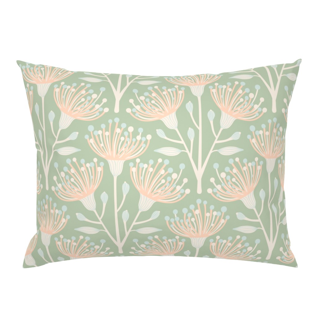 Australian Eucalyptus in Apricot Orange Mint Eggshell on Vintage Cottage Sage Green - LARGE Scale - UnBlink Studio by Jackie Tahara