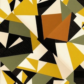 Olive, gold, black, cinnamon geometric, abstract, MCM inspired,  retro