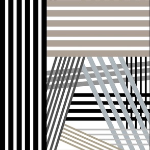 Bold Stripes - Black White Gray Taupe