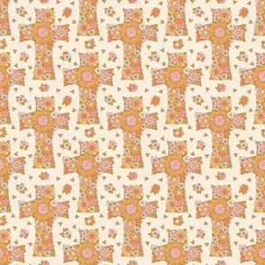 Gracie Vintage Retro Floral Cross Beige Background - Small Scale