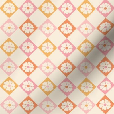 Gracie Pastel Daisy Retro Diagonal Checker - Medium Scale