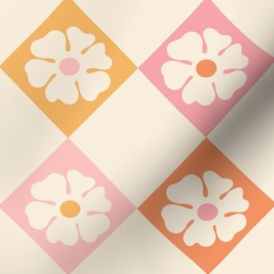 Gracie Pastel Daisy Retro Diagonal Checker - XL Scale