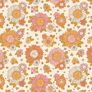 Gracie Vintage Retro Spring Floral Beige Background - Large Scale