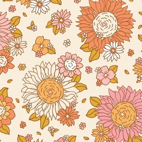 Gracie Vintage Retro Spring Floral Beige Background - XL Scale