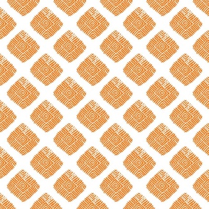 tribal diamond ikat in tangerine  orange  and white 