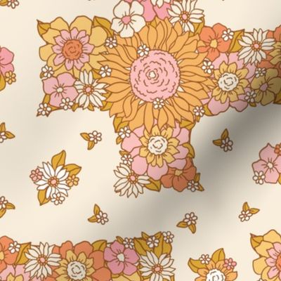 Gracie Vintage Retro Floral Cross Beige Background Rotated - Large Scale