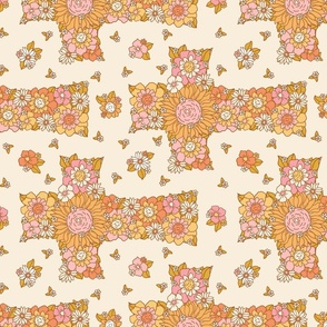 Gracie Vintage Retro Floral Cross Beige Background Rotated - Large Scale