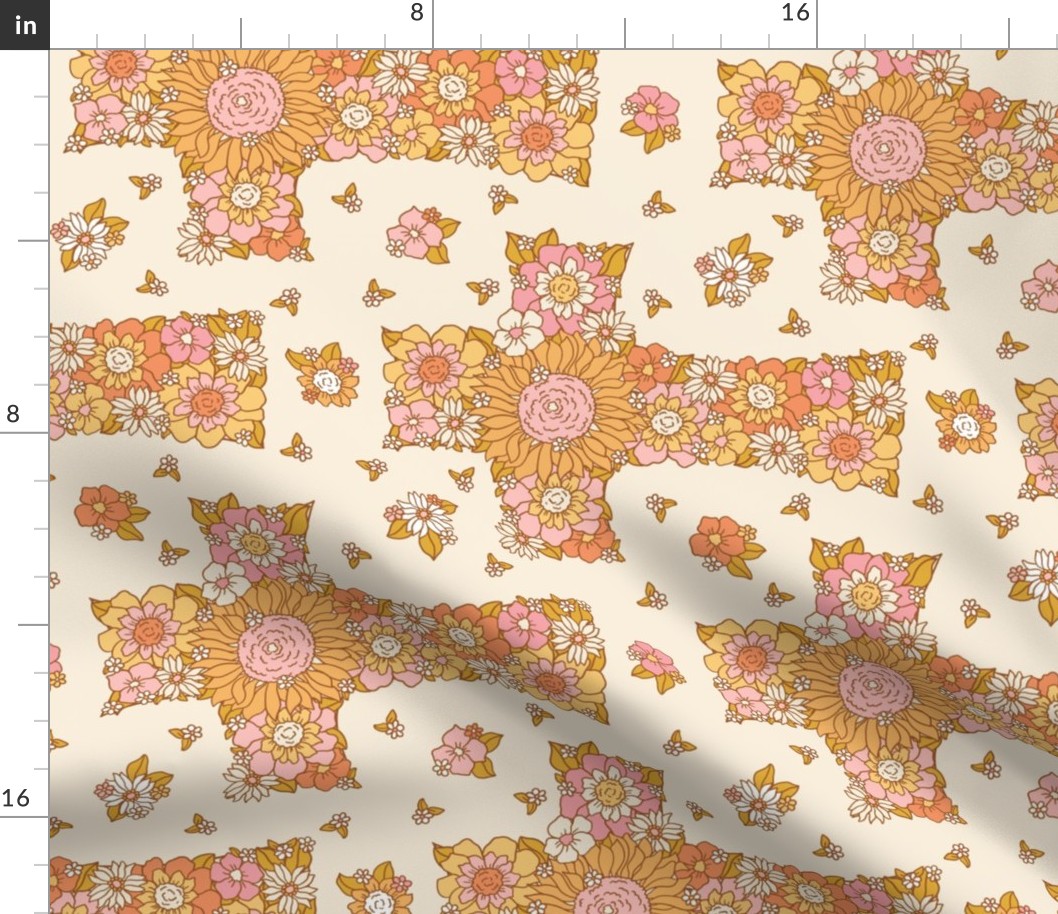 Gracie Vintage Retro Floral Cross Beige Background Rotated - Large Scale