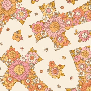 Gracie Vintage Retro Floral Cross Tossed Beige Background Rotated - XL Scale