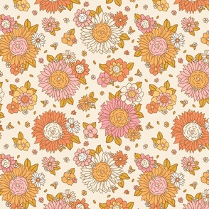 Gracie Vintage Retro Spring Floral Beige Background Rotated - Large Scale