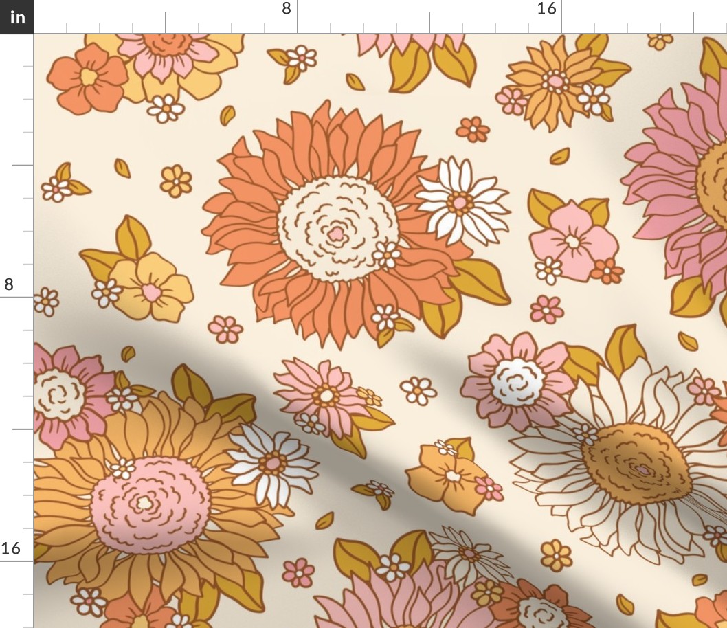 Gracie Vintage Retro Spring Floral Beige Background Rotated - XL Scale