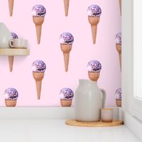 disco ball ice cream  pink  & purple - pink background- Disco Collection