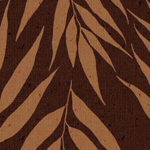 boho earth textured leaves - earth tone - dark oak and santa fe - botanical wallpaper and fabric