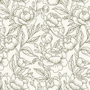 Chintz floral in green minimalist - small scale