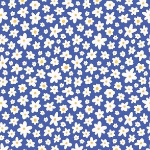 4x4  Spring floral daisy white, yellow on blue
