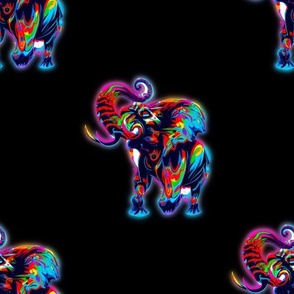 Colorful Elephant Motif on Solid Blackest Black Background