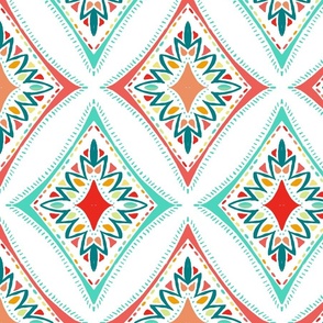 Tall Java Diamonds Fiesta Colors on White - Large