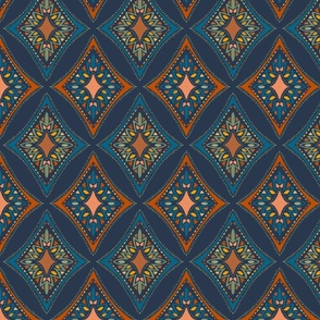 Tall Java Diamonds in Autumn Colors on Navy