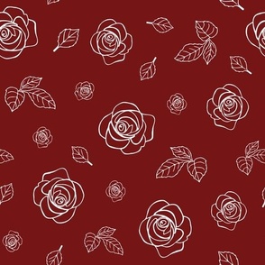 Dark Red with Line Art Roses