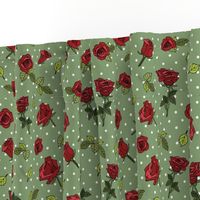 Sage Green with Realistic Roses and Dots