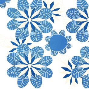 Hand-drawn Floral Mandala Pattern - Blue and White