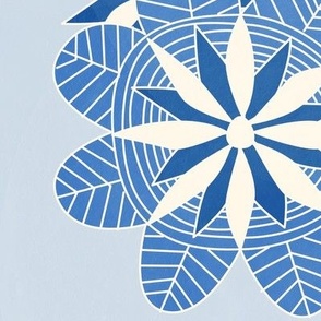 Hand-drawn Floral Mandala Pattern - Pale Blue