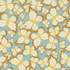 spring butterflies flutter light blue offwhite gold