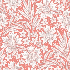 art nouveau flowers -  white and coral pink WB23