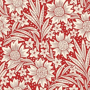 art nouveau flowers - egg sour and Thunderbird red WB23