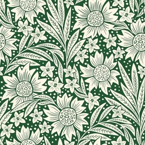 art nouveau flowers - old lace and dark green WB23