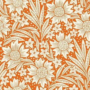 art nouveau flowers - old lace and papaya orange WB23
