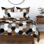 6" hexagon wholecloth: copper, black, charcoal, silver