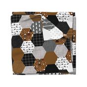 6" hexagon wholecloth: copper, black, charcoal, silver