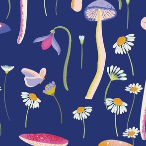 Mushroom Wonderland on Midnight Glue by Monica Kane Design