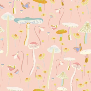 Mushroom Wonderland on Pink byMonica Kane Design