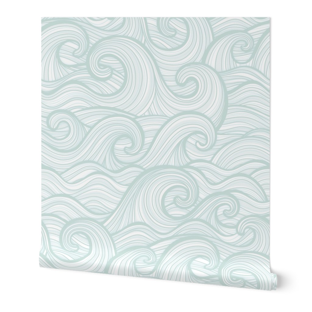 Caribbean Sea- Ocean Waves- California Summer- Hawaii Surf- Petal Solid Color- Sea Glass- Light Pastel Mint Green- Soft Pastel Wallpaper- Coastal Grandma- Large