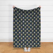 Large Scale Sunflowers and Daisy Flowers on Navy