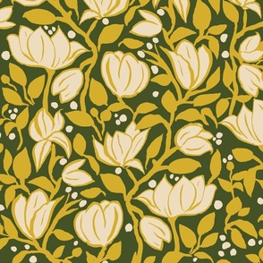 Moss green magnolia pattern by MonicaKaneDesign