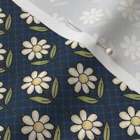 Small Scale Daisy Flowers on Navy