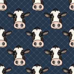 Medium Scale Cow Faces on Navy