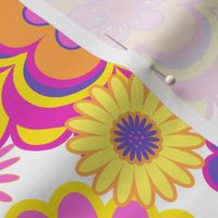 Retro Groovy Floral Pattern in Blue, Pink, Yellow and Orange
