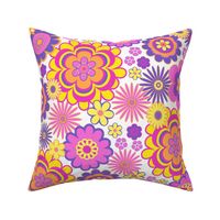 Retro Groovy Floral Pattern in Blue, Pink, Yellow and Orange