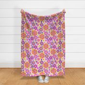 Retro Groovy Floral Pattern in Blue, Pink, Yellow and Orange