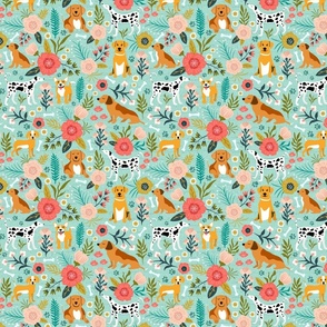 Dogs and Floral, Dog Fabric, Cute Dog Print - Small Scale