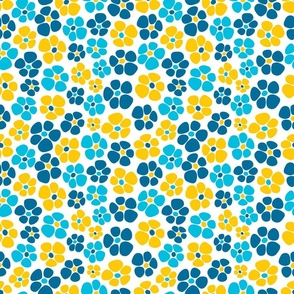 Simple blue and yellow flowers on white bg