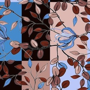 Brown and Blue Leaves and Patchwork