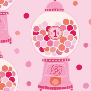 Pink chewing gum machine number 1 baby girl anniversary in light blush pink, cerise, orange and cream