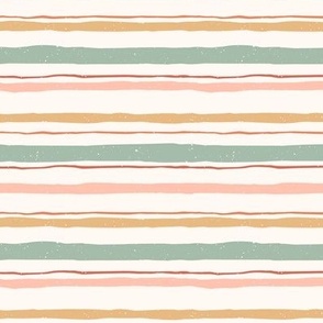 Hand drawn textured horizontal stripe in blush, mustard and green.